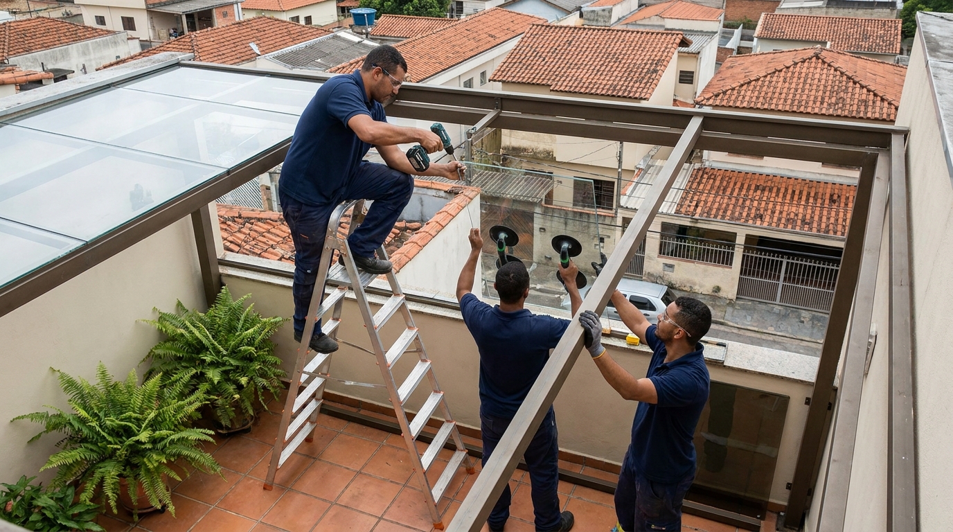 Cobertura de vidro em terraço com telhados em Jaraguá do Sul-SC